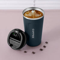 Temperature Display Indicator Sipper Vacuum Insulated Stainless Steel Tea Coffee Mug Thermos Flask Travel Mug - Tumbler with Flip Lid Mesh Filter Hot & Cold for 3 Hours - Kalesh Monk