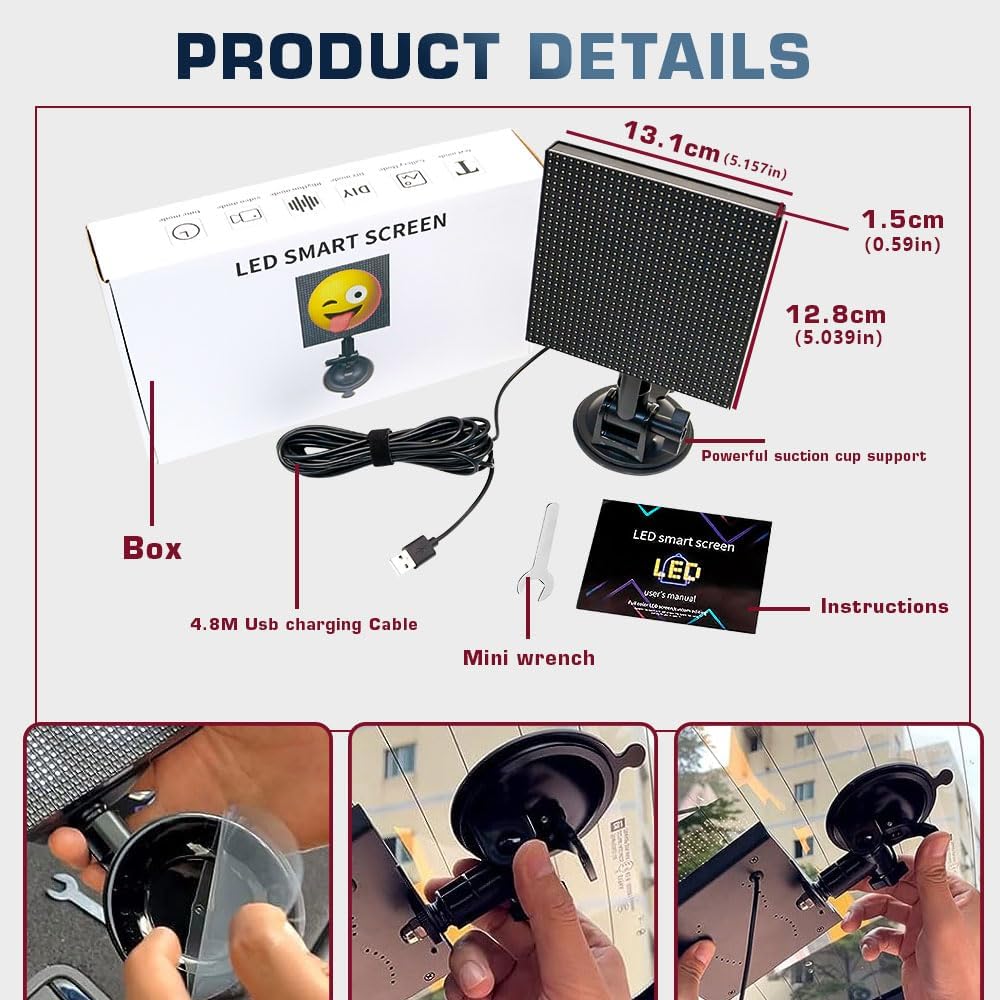 32 x 32 Inch Programmable LED Display Cell Phone Control Screen for Car Home Decoration, 1 Set Max Display, Advertising - Kalesh Monk