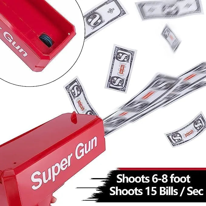 Supreme Style Money Gun – Cash Blaster Toy with Fake Dollar Bills | Ultimate Party Prop for Weddings, Birthdays, Bachelor Nights & Celebrations