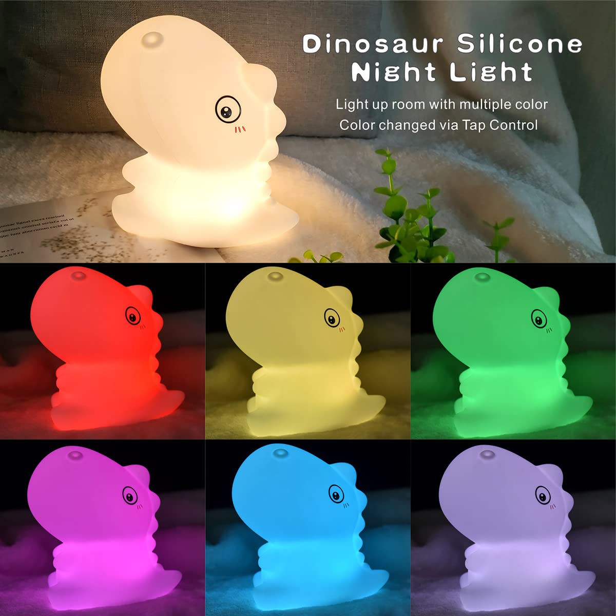 Kids Night Light Cute Dinosaur,Silicone Nursery Lamp for Baby - Kalesh Monk