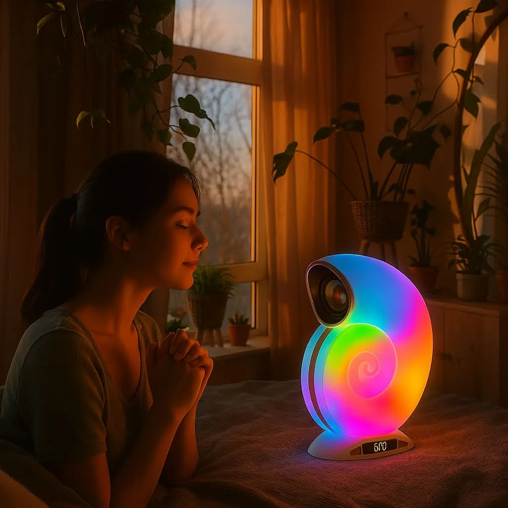 Conch Music Light Lamp, Desktop Smart Speaker Atmosphere Light, Alarm Clock Wake Up Light, Symphony Dynamic Smart Night Light Table Lamp, APP Control Light Adjustment with 2000mAh Battery - Kalesh Monk