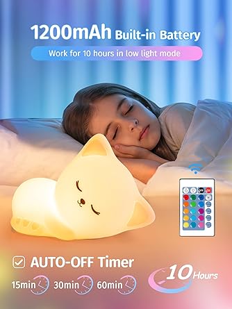 Soft Silicone Cat Seven Colors LED Night Light