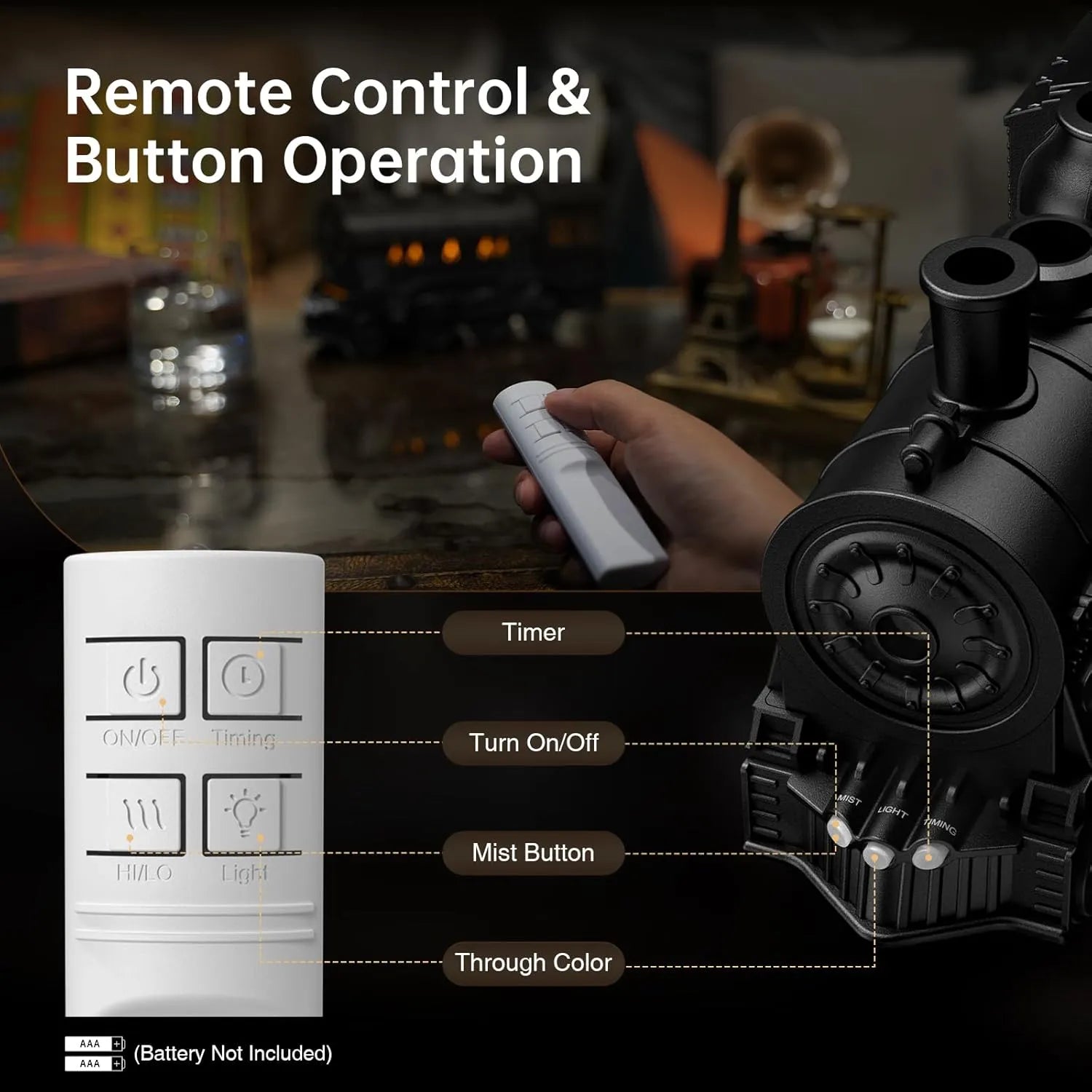 Train Humidifier with LED Steam Effect – Cute Aromatherapy Diffuser & Night Light | USB Rechargeable Cool Mist Air Purifier for Home & Desk