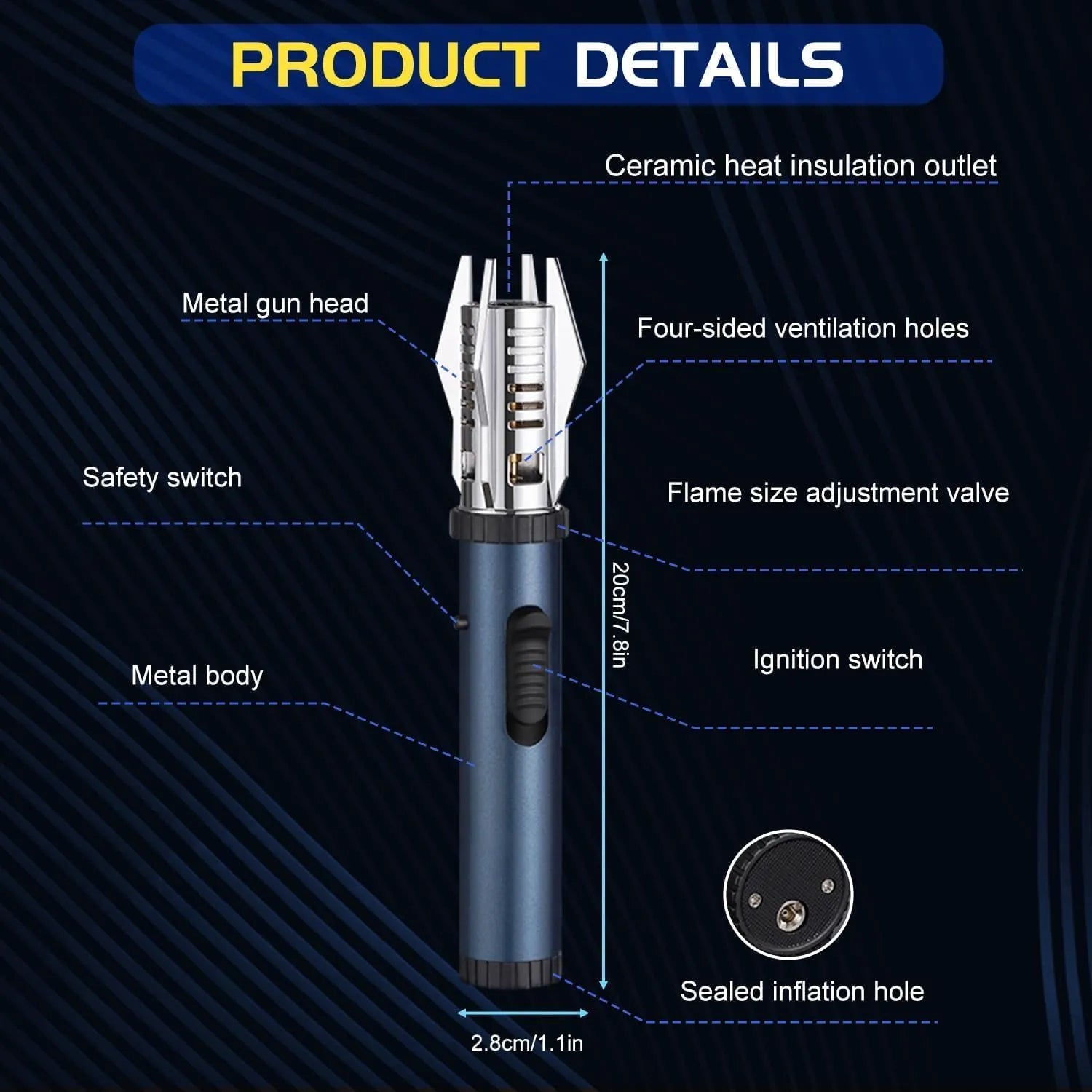 Jet Flame Torch Lighter – Refillable Windproof Metal Flame Lighter for Parties, Candles, Hookah & Outdoor Use