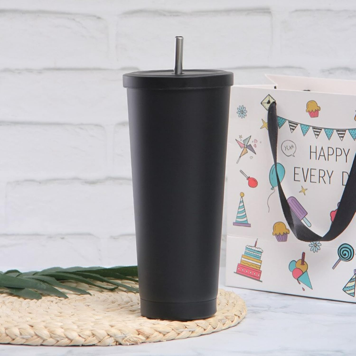 Tumbler Bottle | Tumbler with Straw and Lid, Insulated Tumbler, Double Wall Insulated Travel Tumbler, Hot & Cold Thermos Sipper, Stainless Steel Leak Proof (Black) - Kalesh Monk