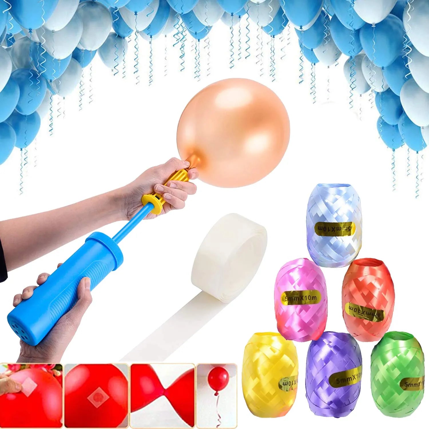 Double Nozzle Balloon Pump for Party Decoration – Manual Balloon Inflator for Birthday, Baby Shower & Celebration Setup