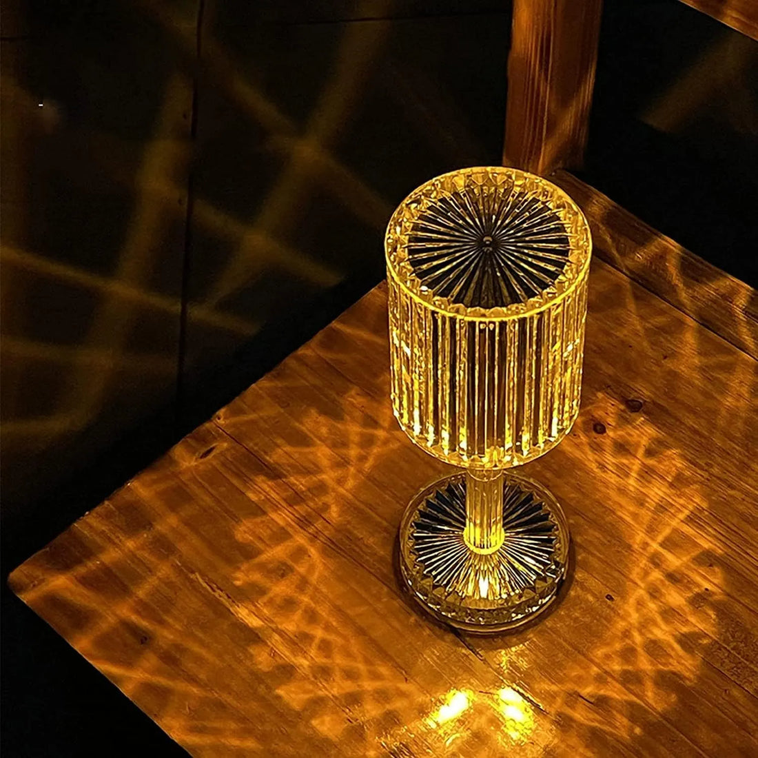 Crystal Touch Table Lamp – Cordless & Rechargeable | Dimmable LED Night Light with Diamond Cut Glass Body for Romantic Vibes, Party Decor & Bedroom Glow