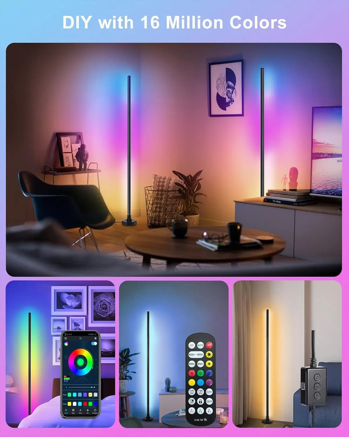 Smart RGB Floor Lamp – Minimal Corner Light for Gaming & Home Decor