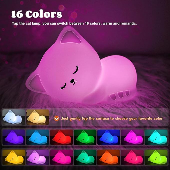 Soft Silicone Cat Seven Colors LED Night Light