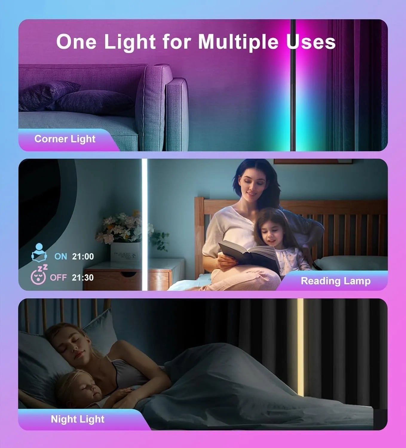 Smart RGB Floor Lamp – Minimal Corner Light for Gaming & Home Decor