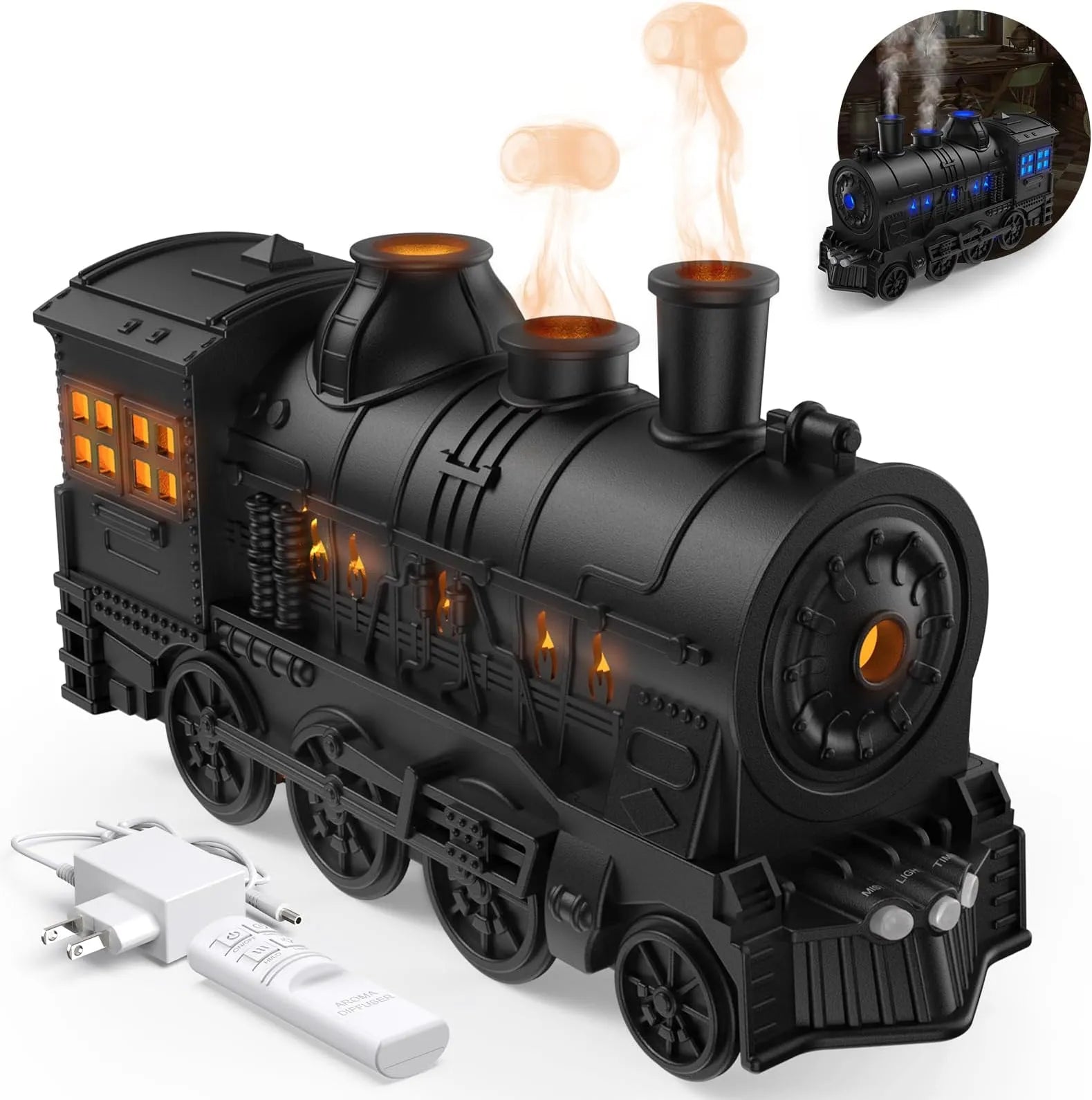 Train Humidifier with LED Steam Effect – Cute Aromatherapy Diffuser & Night Light | USB Rechargeable Cool Mist Air Purifier for Home & Desk