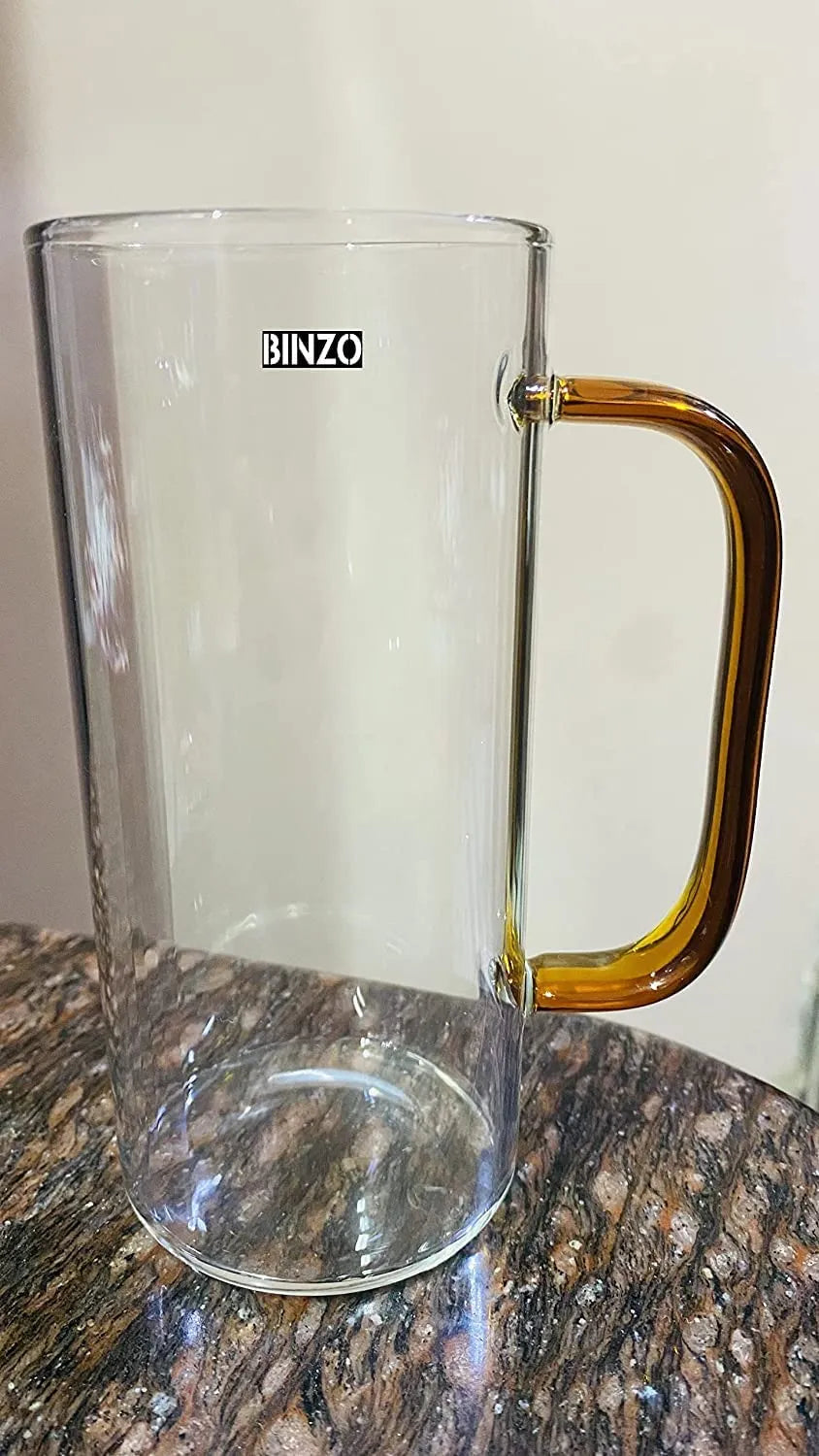 Glass Mug with Colorful Handle – Pack of 2 (380ml) | Aesthetic Borosilicate Coffee & Juice Mugs for Home, Café, Party Vibes