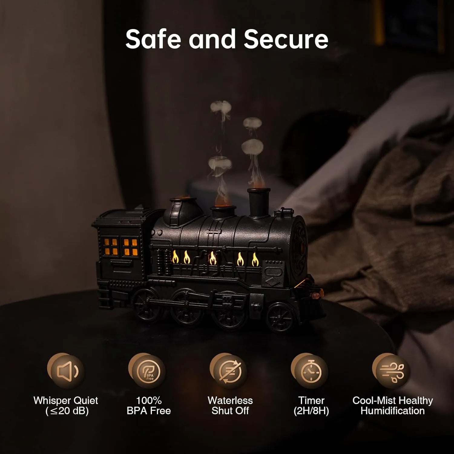 Train Humidifier with LED Steam Effect – Cute Aromatherapy Diffuser & Night Light | USB Rechargeable Cool Mist Air Purifier for Home & Desk