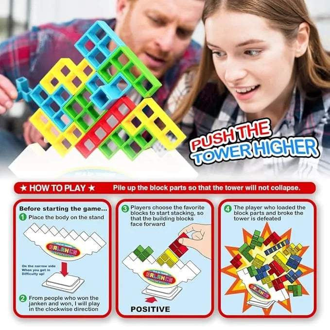 Tetra Tower Balance Game – Wobbly Block Stacking Challenge for Party Nights | Fun Skill Game for Adults, Kids & Family Game Nights