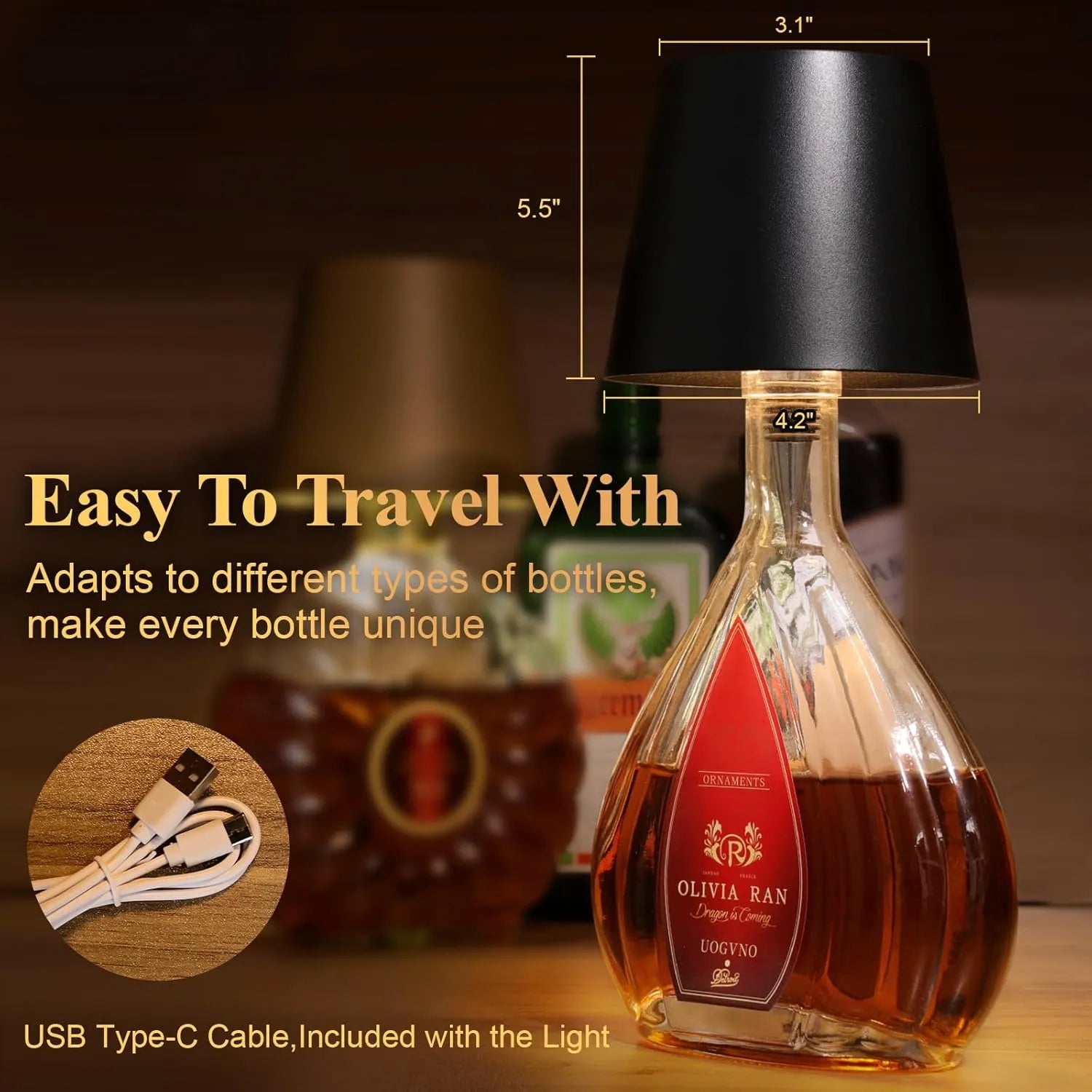 Bottle Lamp Shade with Touch Dimming for Bedroom 
