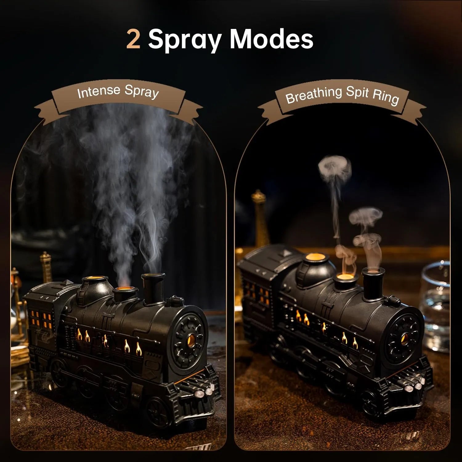 Train Humidifier with LED Steam Effect – Cute Aromatherapy Diffuser & Night Light | USB Rechargeable Cool Mist Air Purifier for Home & Desk