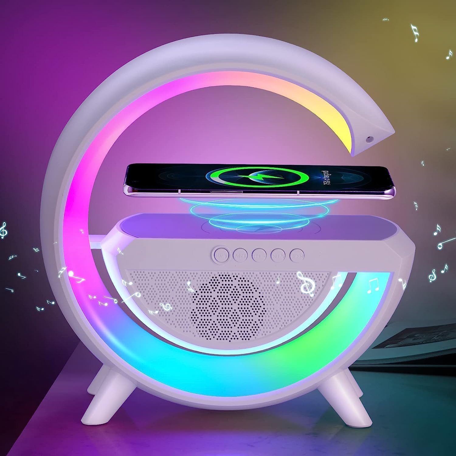 G Speaker Lamp - APP Control 3-in-1 Bluetooth Speaker with Wireless Charging, RGB Light, Sunrise Alarm Clock for Bedroom - Kalesh Monk