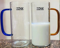 Glass Mug with Colorful Handle – Pack of 2 (380ml) | Aesthetic Borosilicate Coffee & Juice Mugs for Home, Café, Party Vibes