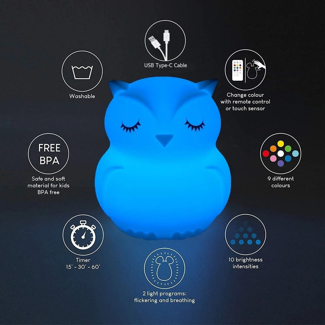 Owl Silicone Lamp – Color Changing Night Light for Kids & Bedroom