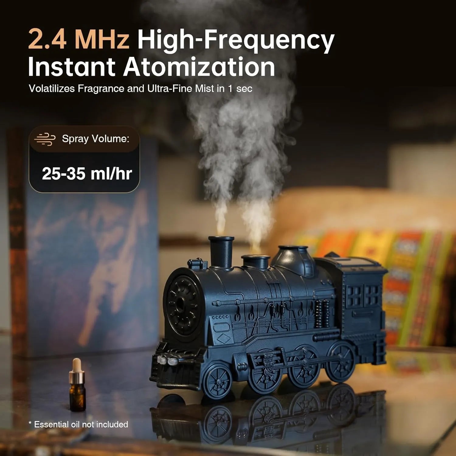 Train Humidifier with LED Steam Effect – Cute Aromatherapy Diffuser & Night Light | USB Rechargeable Cool Mist Air Purifier for Home & Desk