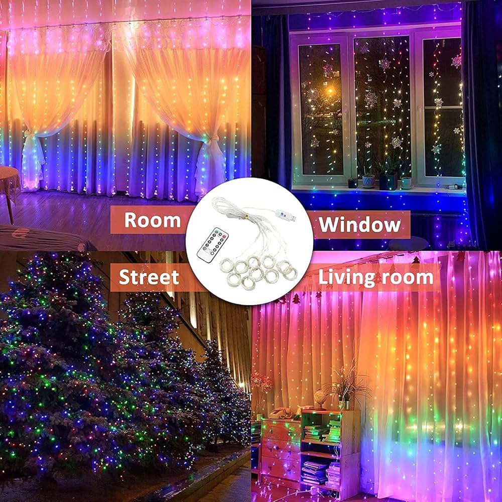 Smart 400 LED Curtain Lights - Bluetooth, Music Sync, Custom Patterns & Text, RGB Colors