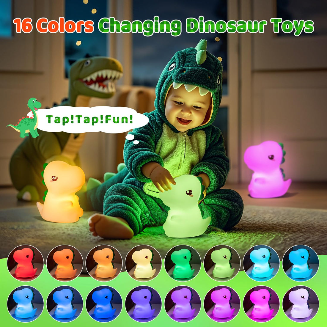 Dinosaur Night Light for Kids, 16 Color Changing Kids Night Light - Kalesh Monk