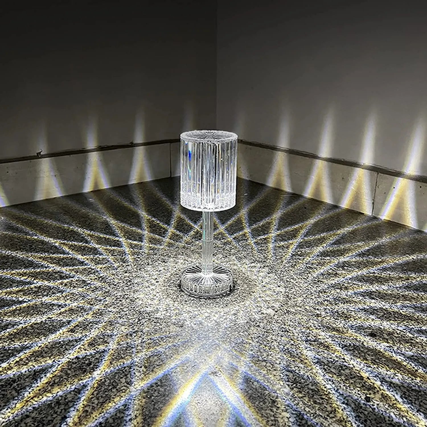 Crystal Touch Table Lamp – Cordless & Rechargeable | Dimmable LED Night Light with Diamond Cut Glass Body for Romantic Vibes, Party Decor & Bedroom Glow