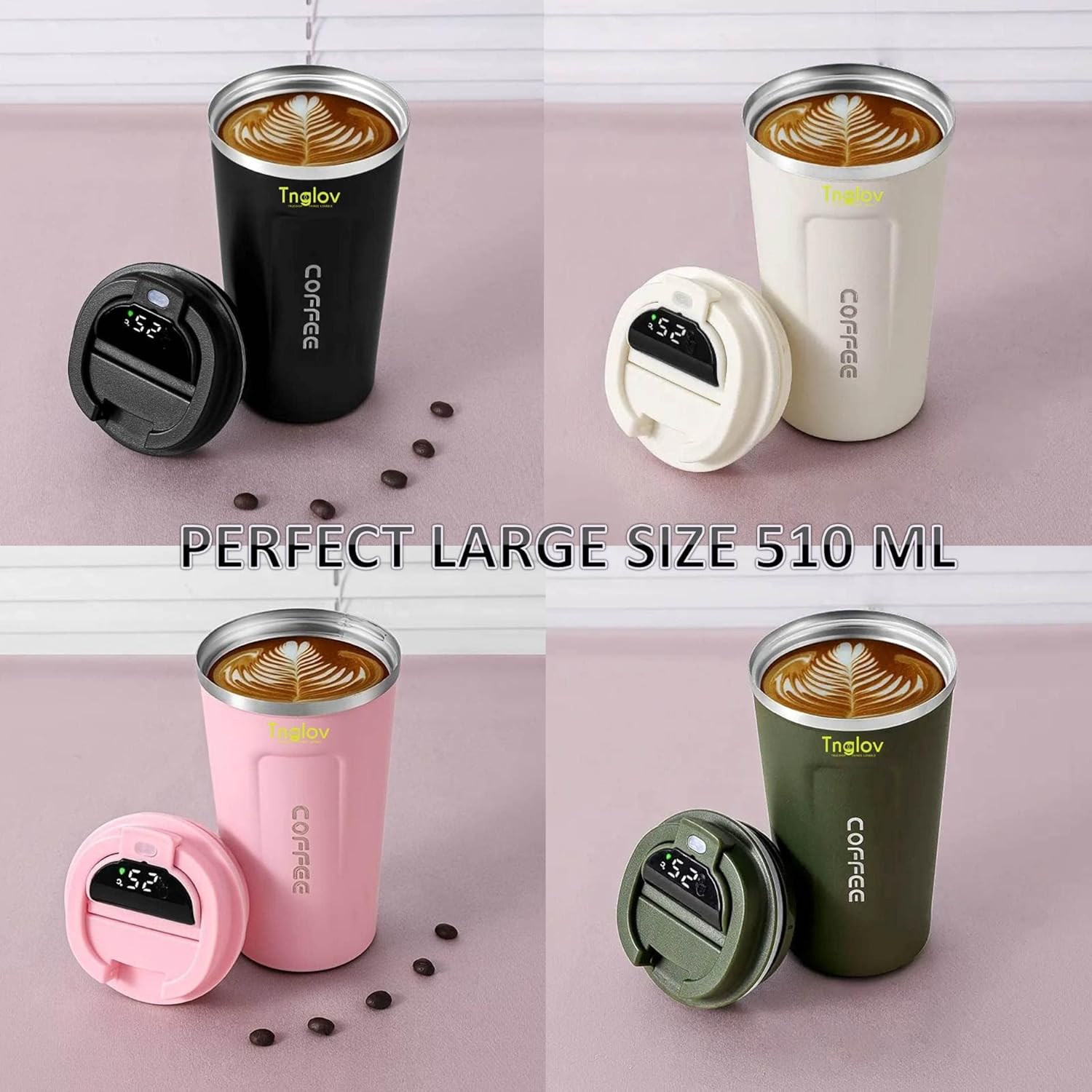 Vacuum Insulated Temperature Display Coffee Mug 510 ML | Stainless Steel Coffee Mug | Insulated Travel Mug | Double-Wall Insulation Hot & Cold Smart Coffee Tumbler Traveling Mug - Kalesh Monk