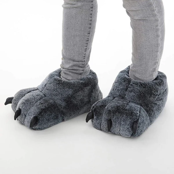 Wolf Slippers Plush Lining Non Slip Winter House Slippers for Couples Christmas Gift (Universal Size)