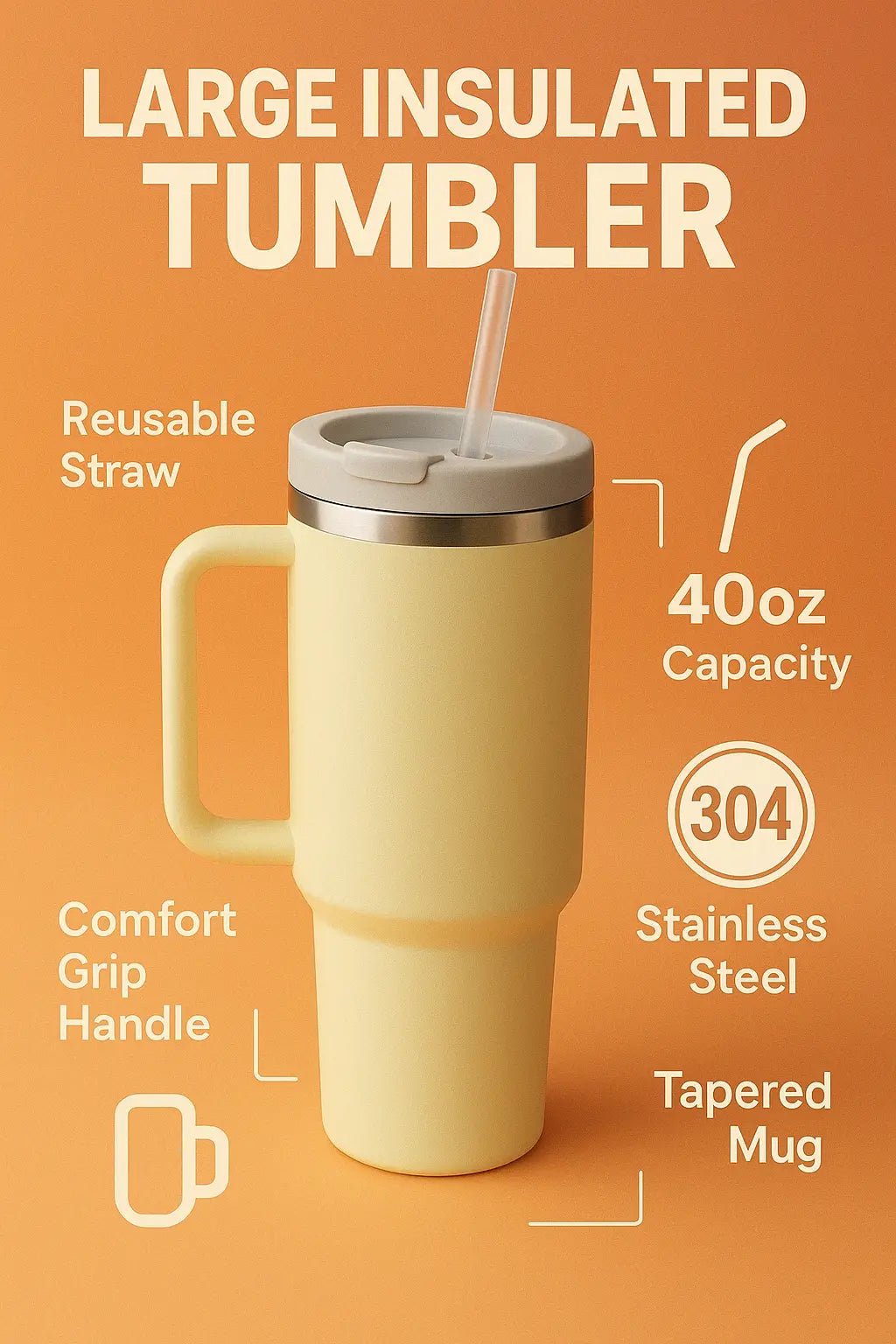 1180ml Stainless Steel Insulated Tumbler with Handle & Straw – Big Mood Mug for Coffee, Water, Iced Drinks | Leak-Proof, BPA-Free, Travel-Ready & Desk-Approved – Sip Hot, Sip Cold, Stay Kalesh