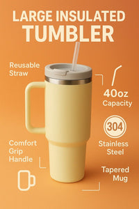 1180ml Stainless Steel Insulated Tumbler with Handle & Straw – Big Mood Mug for Coffee, Water, Iced Drinks | Leak-Proof, BPA-Free, Travel-Ready & Desk-Approved – Sip Hot, Sip Cold, Stay Kalesh