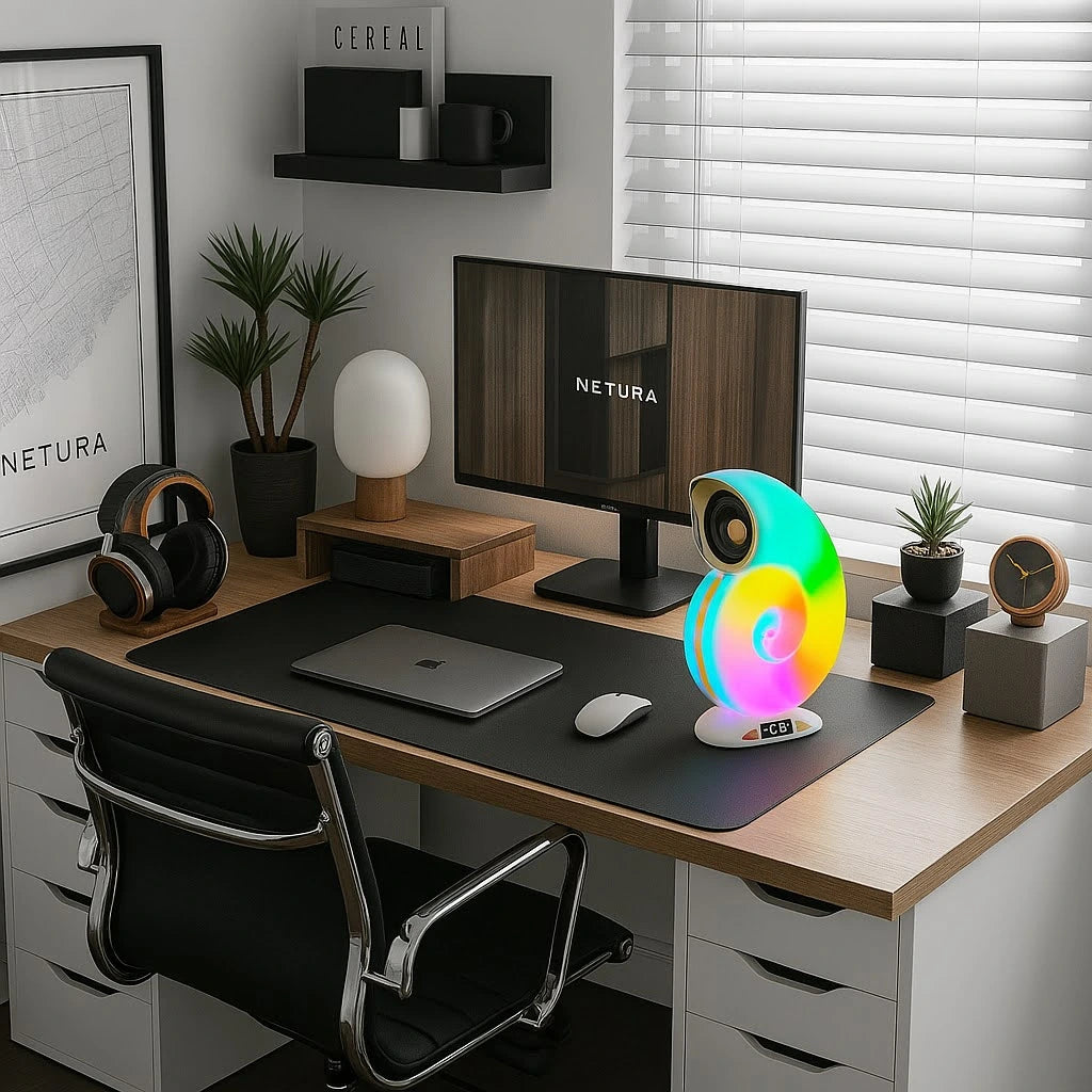 Conch Music Light Lamp, Desktop Smart Speaker Atmosphere Light, Alarm Clock Wake Up Light, Symphony Dynamic Smart Night Light Table Lamp, APP Control Light Adjustment with 2000mAh Battery - Kalesh Monk