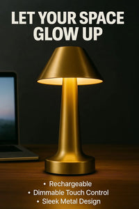 Mushroom Rechargeable LED Table Lamp – Touch Control, Cordless, Dimmable Desk & Bedside Light with Brushed Metal Finish - Kalesh Monk