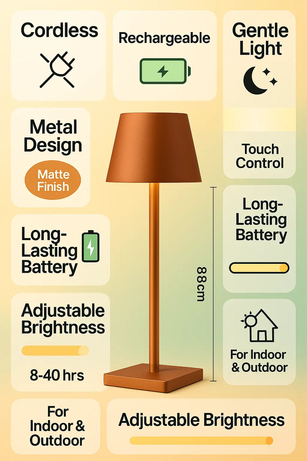 Rechargeable LED Touch Lamp for Desk & Bedside | Wireless Dimmable Table Light | Minimalist Home & Office Decor - Kalesh Monk