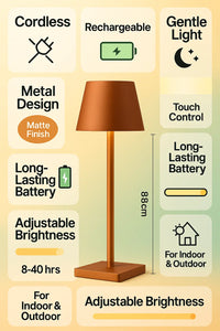 Rechargeable LED Touch Lamp for Desk & Bedside | Wireless Dimmable Table Light | Minimalist Home & Office Decor - Kalesh Monk