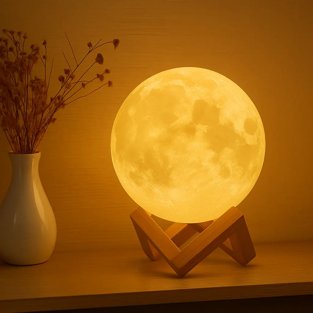 3D Moon Lamp Night Light – Realistic Lunar Surface, USB Rechargeable, Touch Control, Dimmable LED Light for Bedroom and Home Décor - Kalesh Monk