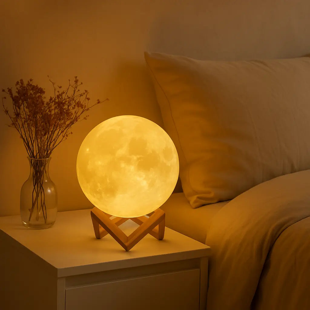 3D Moon Lamp Night Light – Realistic Lunar Surface, USB Rechargeable, Touch Control, Dimmable LED Light for Bedroom and Home Décor - Kalesh Monk