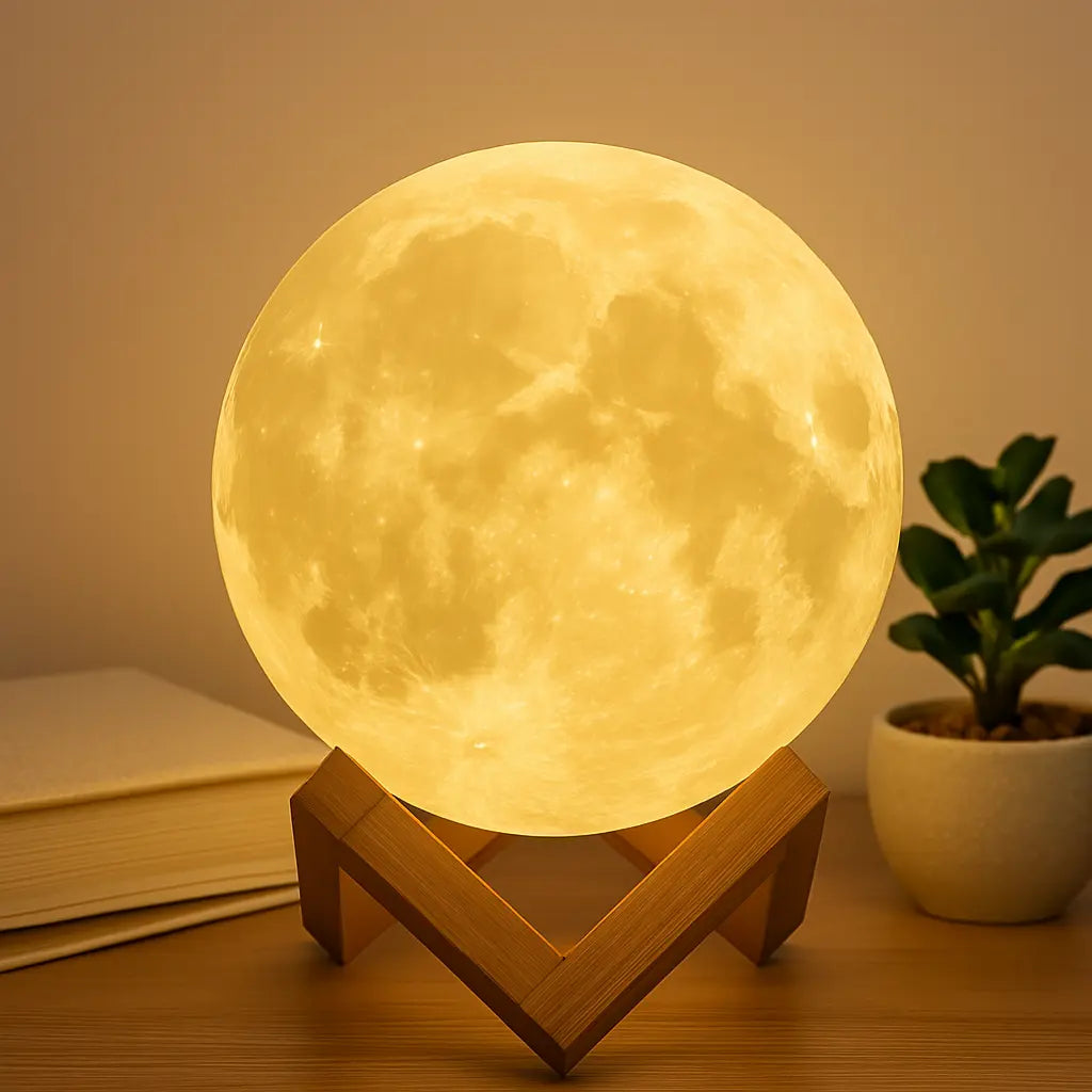 3D Moon Lamp Night Light – Realistic Lunar Surface, USB Rechargeable, Touch Control, Dimmable LED Light for Bedroom and Home Décor - Kalesh Monk