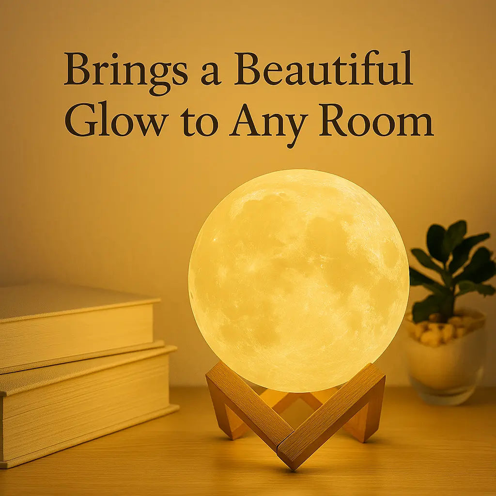 3D Moon Lamp Night Light – Realistic Lunar Surface, USB Rechargeable, Touch Control, Dimmable LED Light for Bedroom and Home Décor - Kalesh Monk