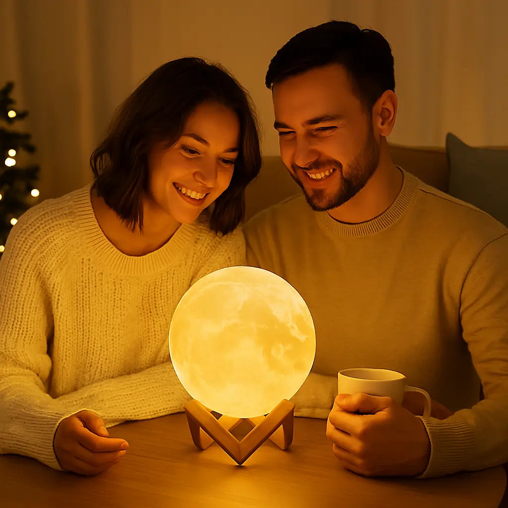 3D Moon Lamp Night Light – Realistic Lunar Surface, USB Rechargeable, Touch Control, Dimmable LED Light for Bedroom and Home Décor - Kalesh Monk