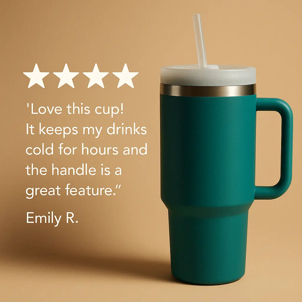 1180ml Stainless Steel Insulated Tumbler with Handle & Straw – Big Mood Mug for Coffee, Water, Iced Drinks | Leak-Proof, BPA-Free, Travel-Ready & Desk-Approved – Sip Hot, Sip Cold, Stay Kalesh