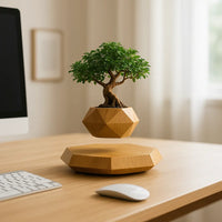 Gravity-Defying Levitating Wooden Planter | 360° Rotating Magnetic Bonsai Pot for Home & Office Décor – Elegant Floating Plant Gift