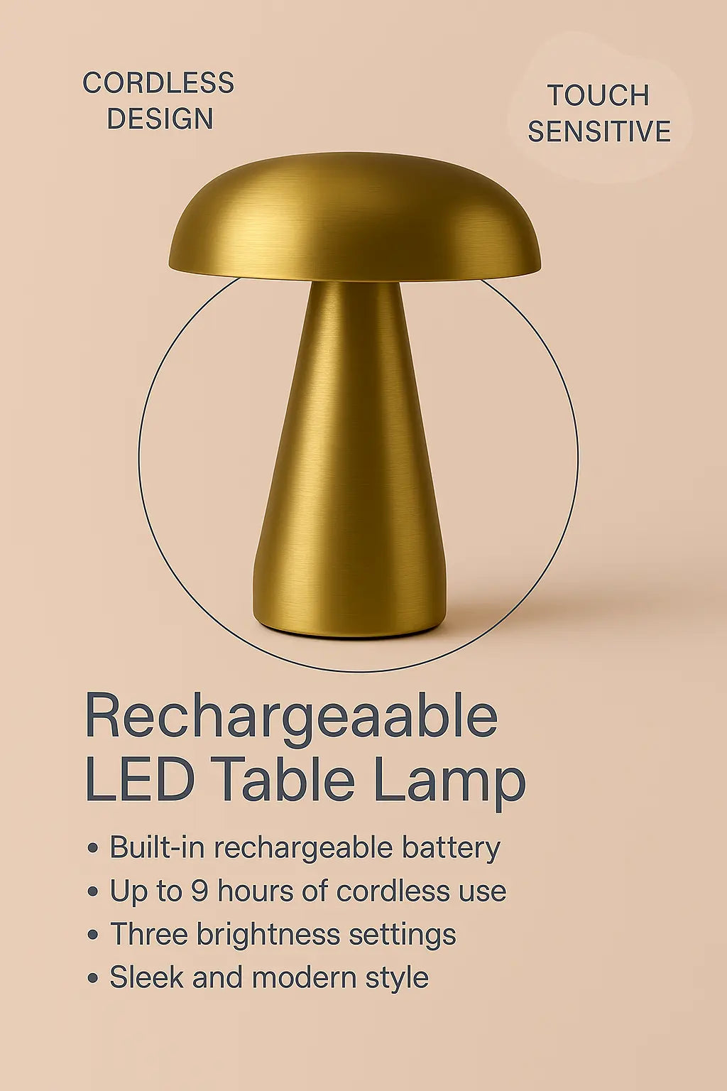 Minimalist Rechargeable LED Table Lamp – Touch Control, Cordless Bedside & Desk Light with Sleek Dome Design for Modern Home & Office - Kalesh Monk