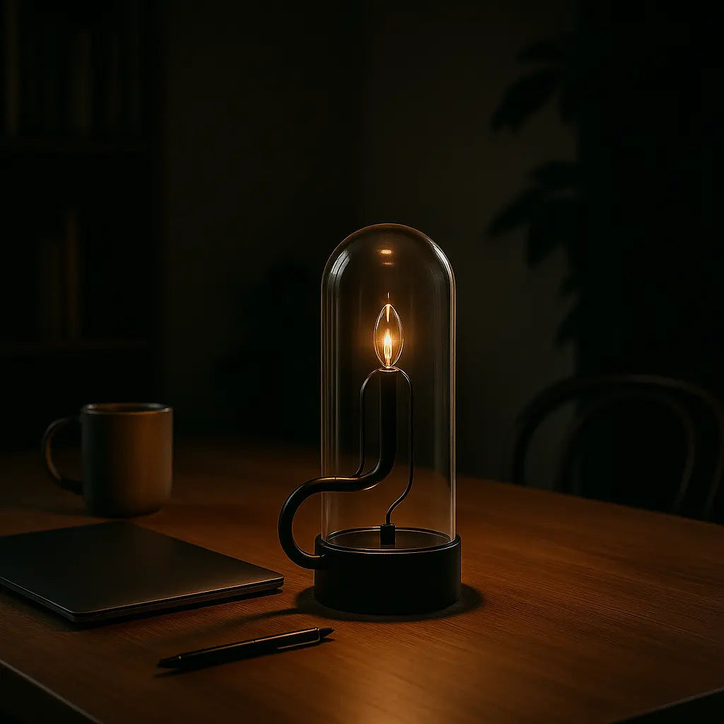 Glass-Top Rechargeable LED Table Lamp – Touch Control, Dimmable Cordless Light for Bedside, Desk & Modern Interiors - Kalesh Monk