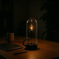 Glass-Top Rechargeable LED Table Lamp – Touch Control, Dimmable Cordless Light for Bedside, Desk & Modern Interiors - Kalesh Monk