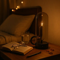 Glass-Top Rechargeable LED Table Lamp – Touch Control, Dimmable Cordless Light for Bedside, Desk & Modern Interiors - Kalesh Monk