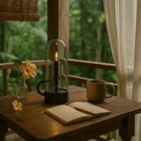 Glass-Top Rechargeable LED Table Lamp – Touch Control, Dimmable Cordless Light for Bedside, Desk & Modern Interiors - Kalesh Monk