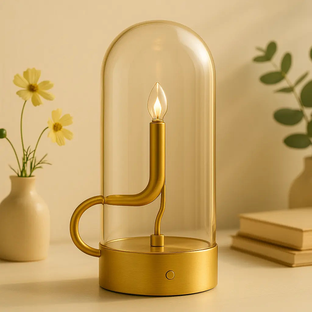 Glass-Top Rechargeable LED Table Lamp – Touch Control, Dimmable Cordless Light for Bedside, Desk & Modern Interiors - Kalesh Monk