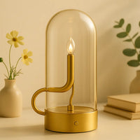 Glass-Top Rechargeable LED Table Lamp – Touch Control, Dimmable Cordless Light for Bedside, Desk & Modern Interiors - Kalesh Monk