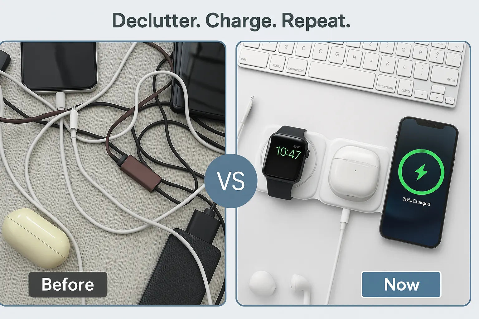 Magnetic Folding Mag-Safe Compatible with iPhone 16 to 12 Series | Compatible with only Apple Watch Series | AirPods 2, 3, Pro | 23W Charging | Wireless Charger - Pearl White - Kalesh Monk